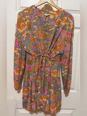 entro Floral Print Mini Dress in Gray, Pink & Yellow